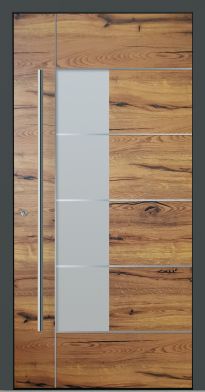 Eingangstür aus Aluminium in Holzoptik mit anthrazit Rahmen